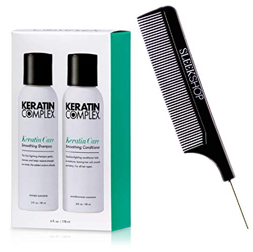 Keratin Complex KERATIN CARE Smoothing Shampoo & Conditioner DUO SET (w/Sleek Comb) Frizz-Fighting, No Added Sodium Chloride (3 oz - TRAVEL DUO KIT)