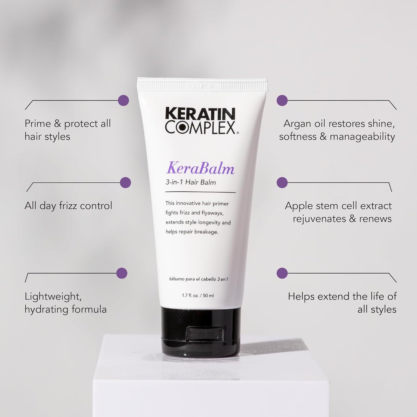 Keratin Complex Kerabalm 3-in-1 Multi-Benefit Hair Balm – Leave-In Conditioner, Styling Cream & Heat Protectant for Frizz Control & Shine, 1.7 oz / 50ml